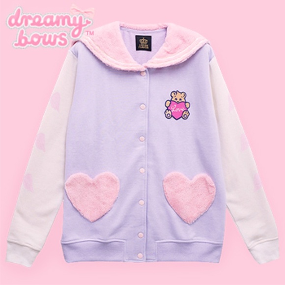 Japanese Brand Listen Flavor Angel Heart Bear Fluffy Sailor Jacket Kawaii Lolita - Picture 1 of 6